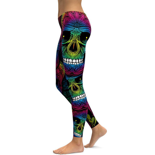 Rainbow Skull-legging Dames Plus-maat legging Workout Casual hoge taille Slanke broek S ~ 4XL Plus-maat legging