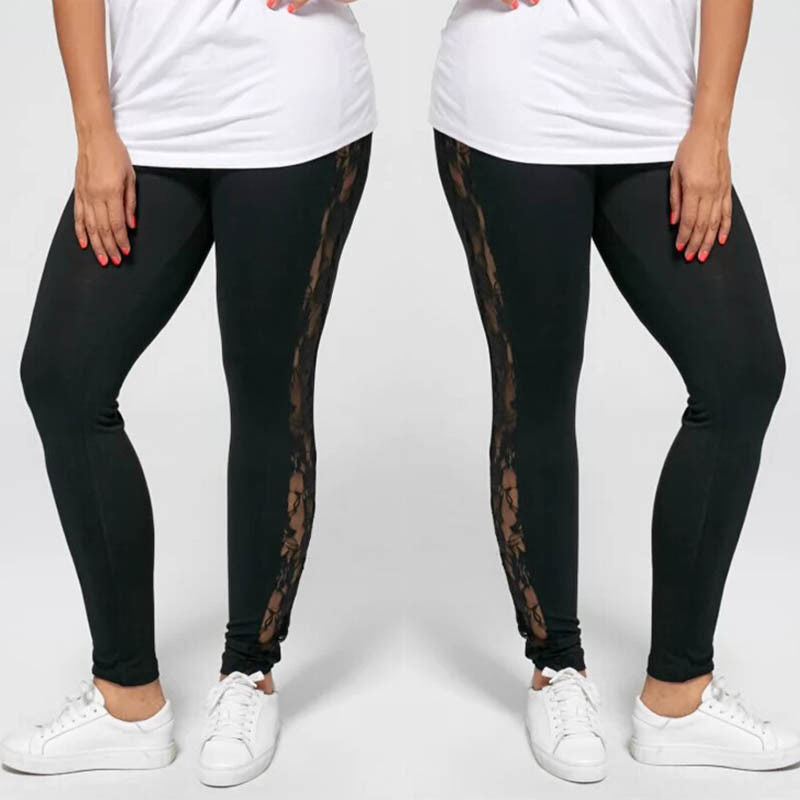 Plus Size Sexy Women Holllow Out Lace Leggings