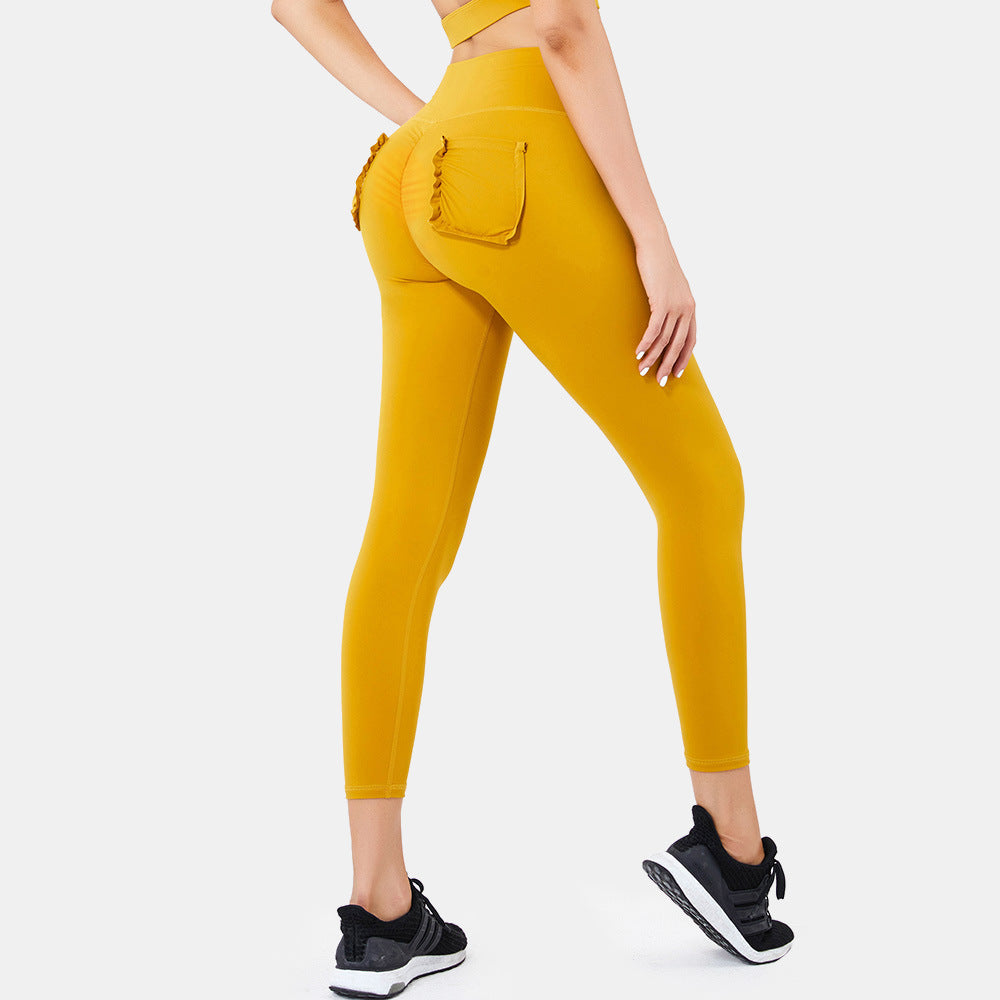 Pantalon court de fitness de sport taille haute avec poche