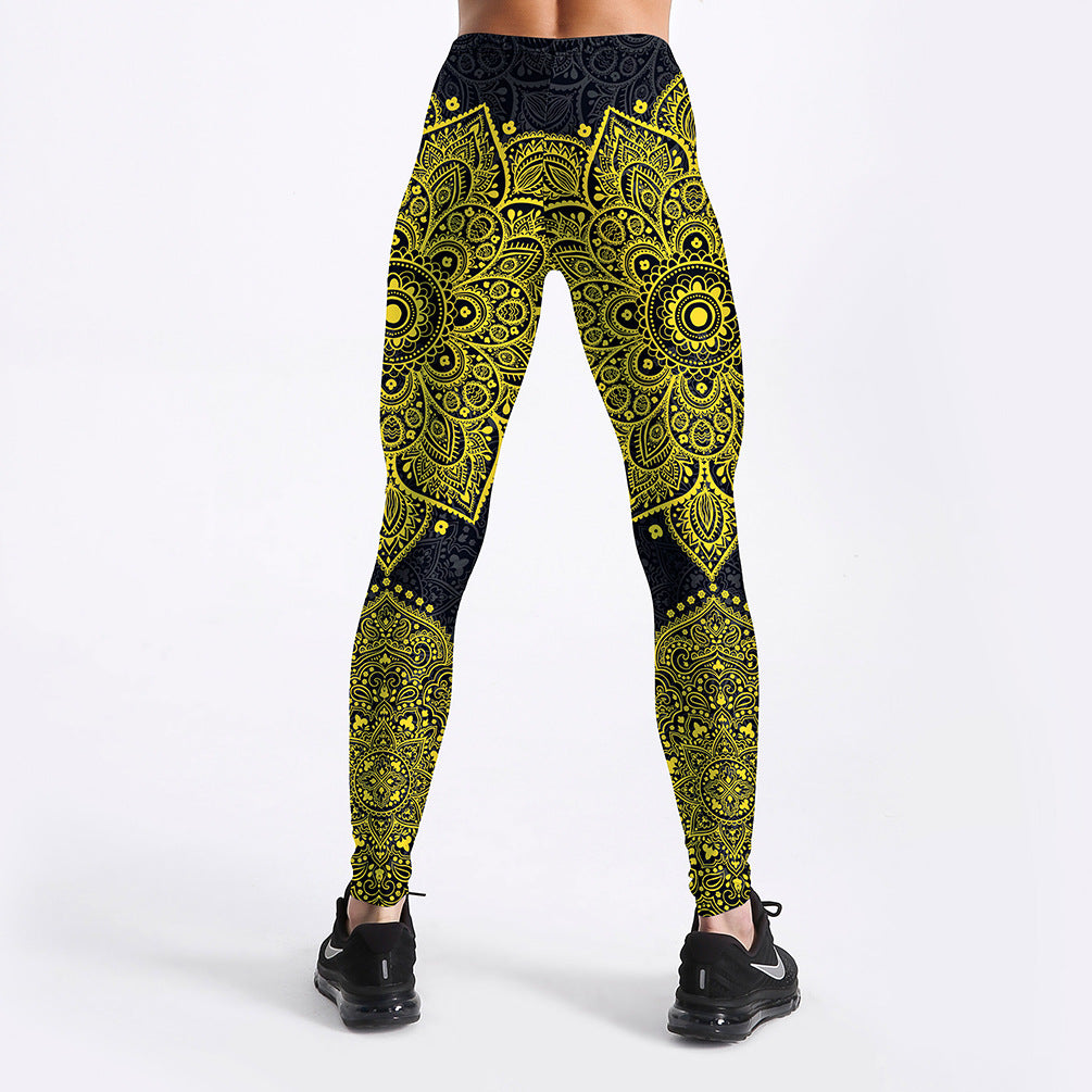 Leggings Yoga/entraînement Mandala en or jaune 