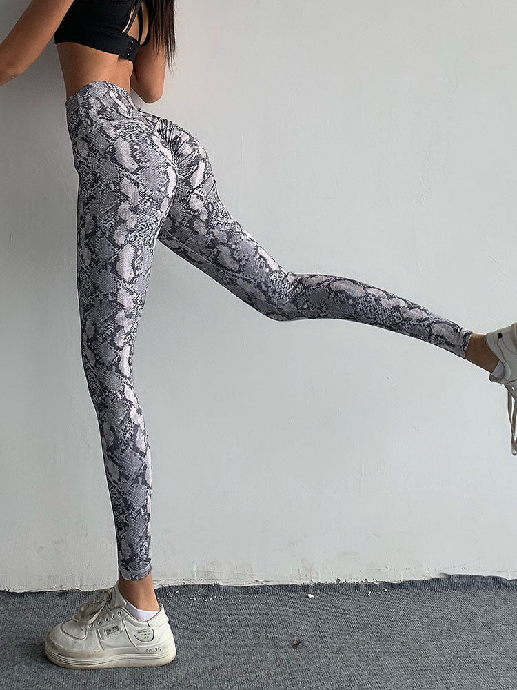 Fitnessbroek Vrouwelijke legging met slangenleer en luipaardprint met hoge taille