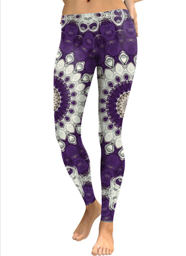 Leggings d'entraînement violets de yoga de fleur de mandala 