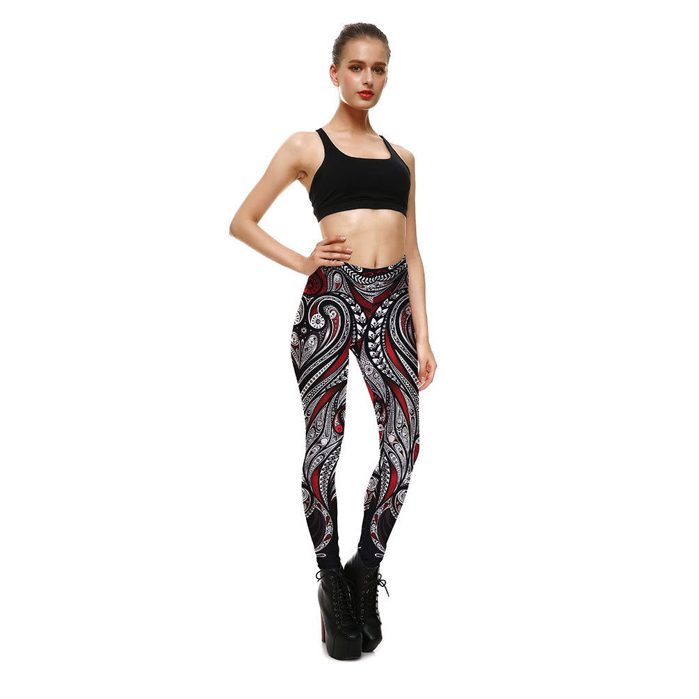 Rode roos zwarte Mandala Weave Yoga Workout legging 