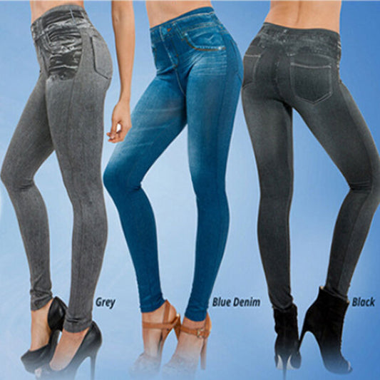 Legging met hoge taille en digitale imitatie-denimprint