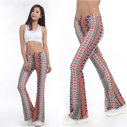 High Waist Print Flare Leggings Summer Vintage Flare Pants