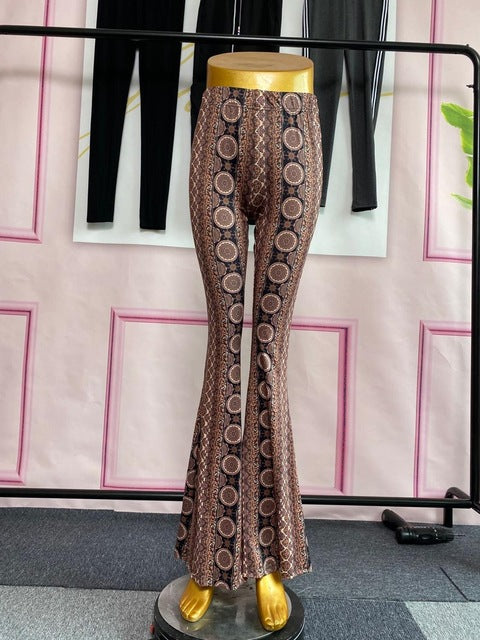 High Waist Print Flare Leggings Summer Vintage Flare Pants