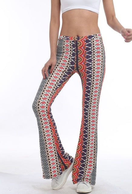 High Waist Print Flare Leggings Summer Vintage Flare Pants