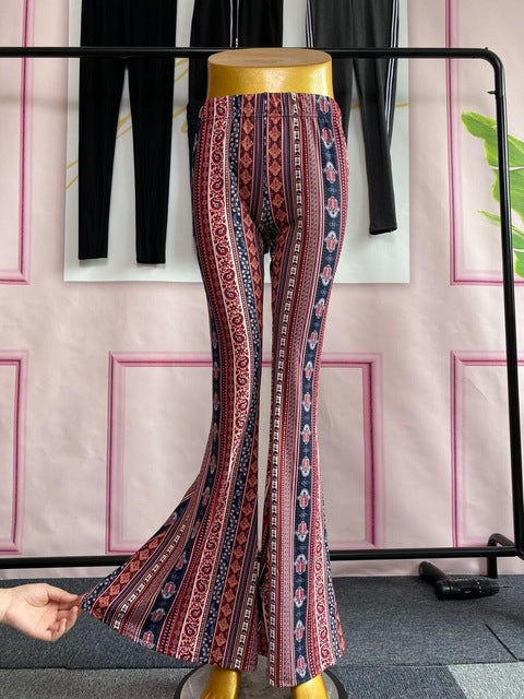 High Waist Print Flare Leggings Summer Vintage Flare Pants