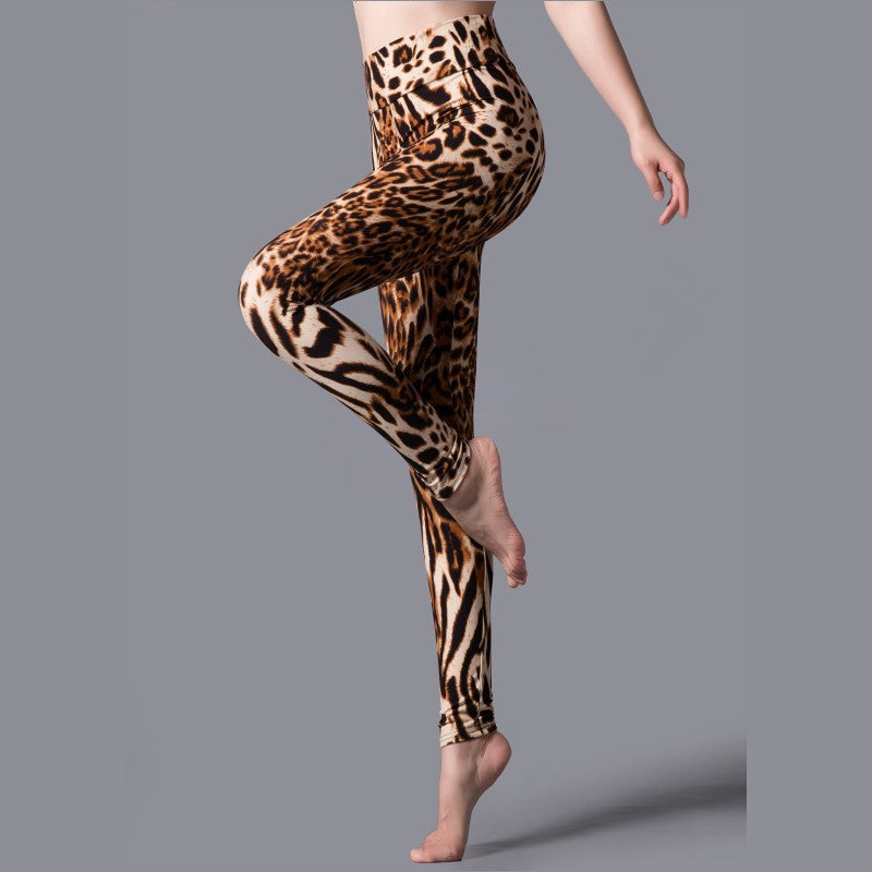 Spring And Autumn Big Stretch High Waist Leopard Print Outer Wear Leggings Sports Yoga Slim Fit Pants With Small Feet Fashionable Wide Waist