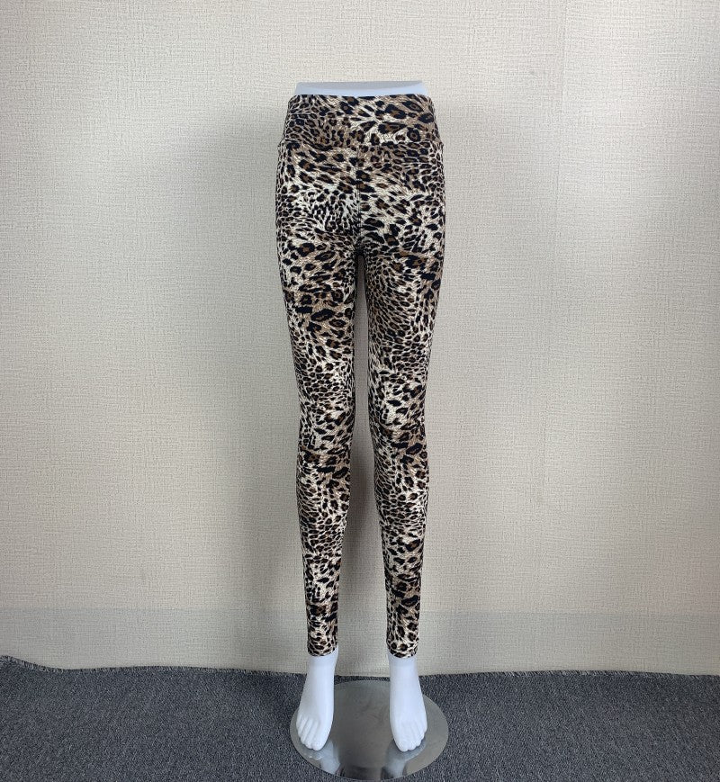 Printemps et automne grand extensible taille haute imprimé léopard vêtements d'extérieur Leggings sport Yoga pantalon ajusté avec petits pieds à la mode taille large