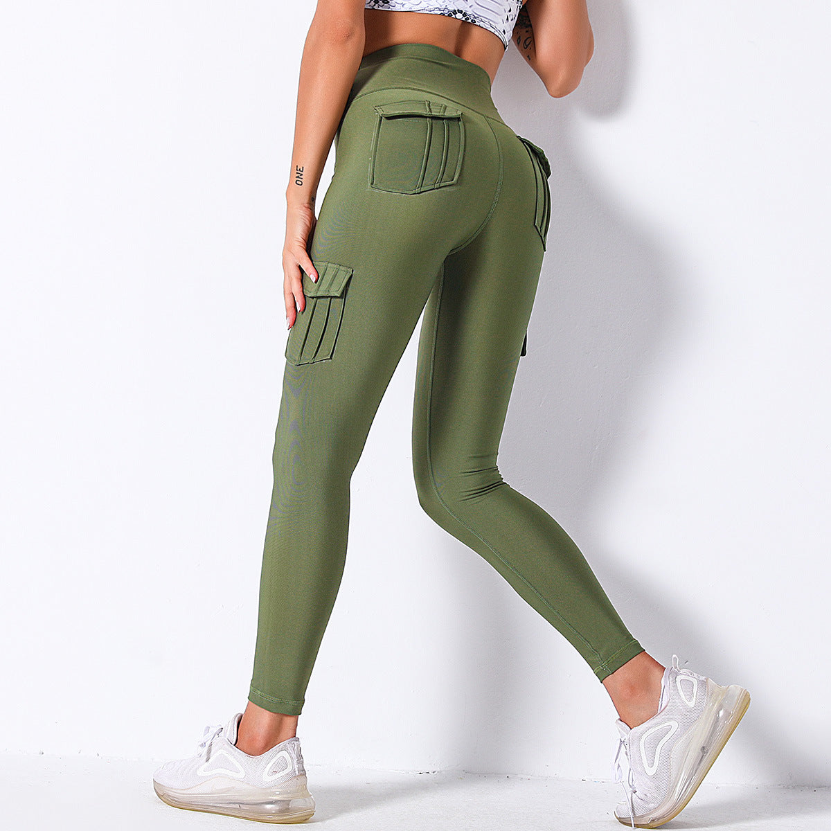 Leggings taille haute avec poches sur les hanches, vêtements de travail, pantalons de Yoga de sport avec coutures contrastées