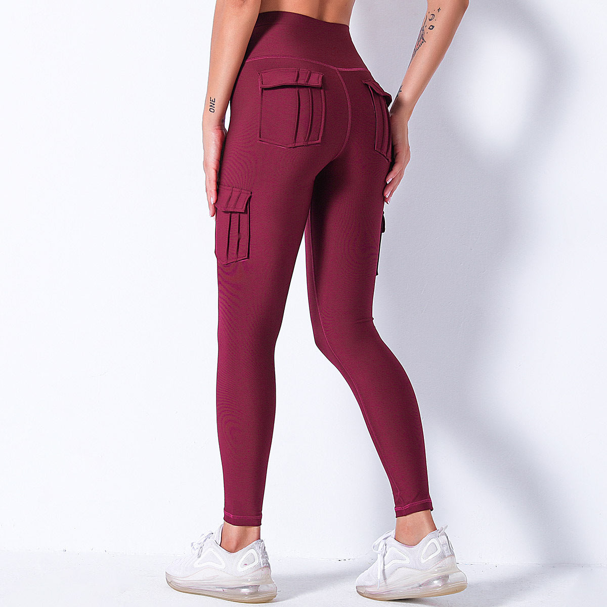 Leggings taille haute avec poches sur les hanches, vêtements de travail, pantalons de Yoga de sport avec coutures contrastées