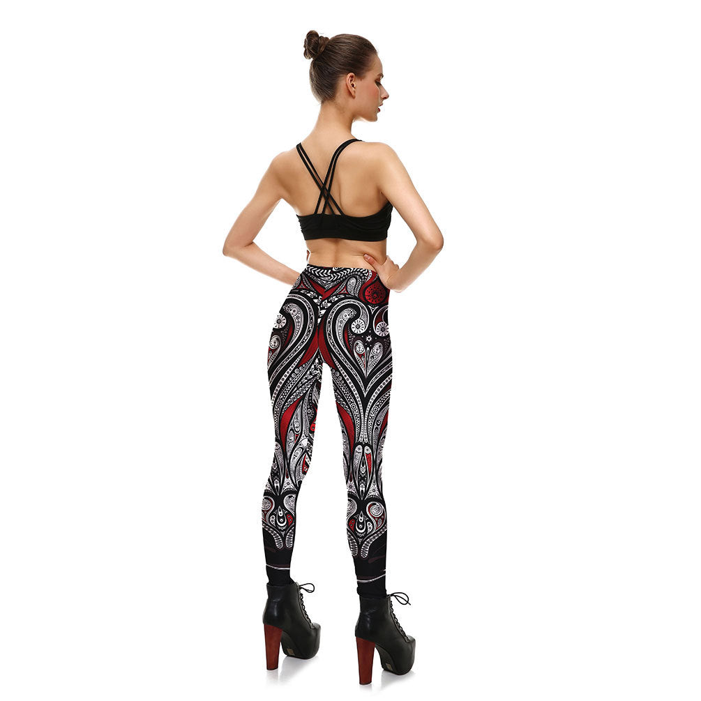 Rode roos zwarte Mandala Weave Yoga Workout legging 