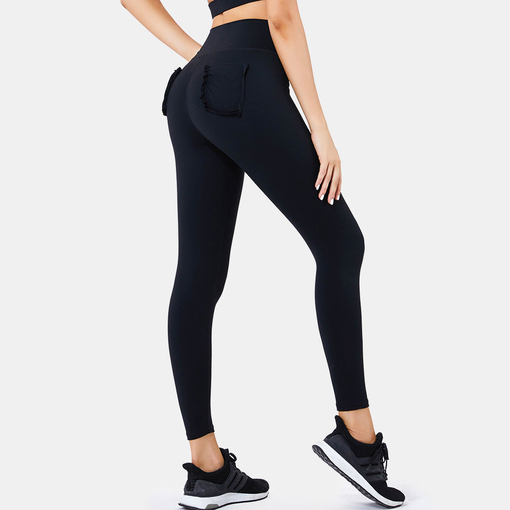 Pantalon court de fitness de sport taille haute avec poche