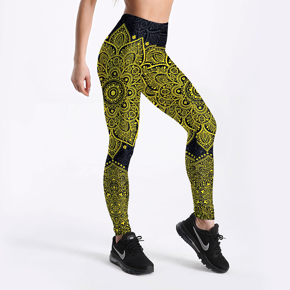 Leggings Yoga/entraînement Mandala en or jaune 