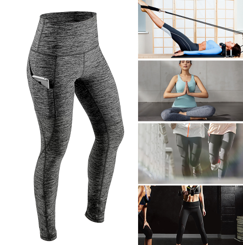 Pantalons de yoga pour femmes, collants de course, contrôle du ventre, entraînement, course à pied, leggings de yoga extensibles dans 4 directions, taille haute avec poche