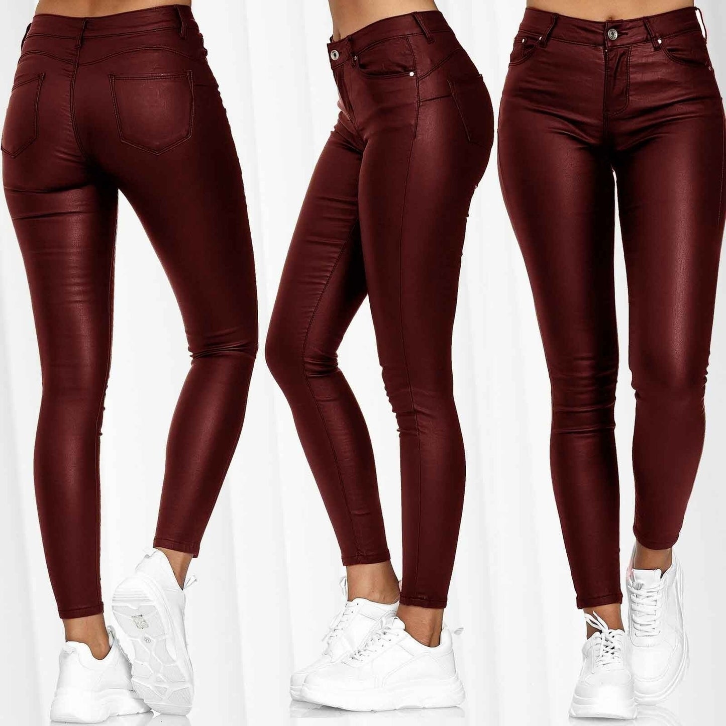 Effen kleur leren casual broek Skinny broek