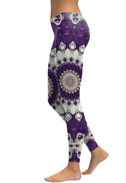 Leggings d'entraînement violets de yoga de fleur de mandala 