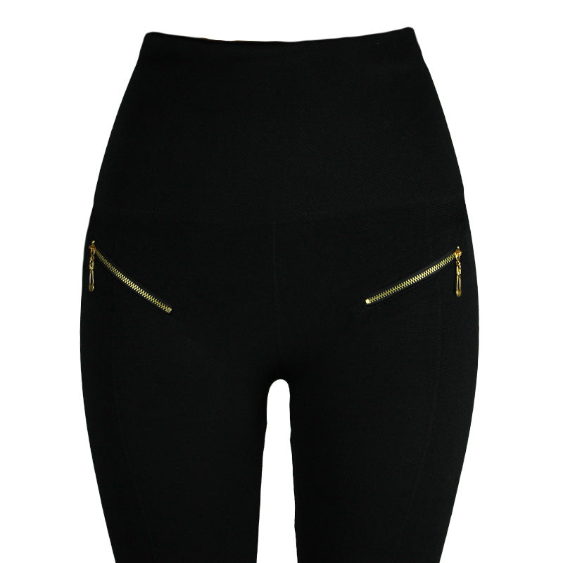 Strakke broek met hoge taille, buikcontrole en ritssluiting voor dames, naadloze stuitligging met broek met diamanten studs