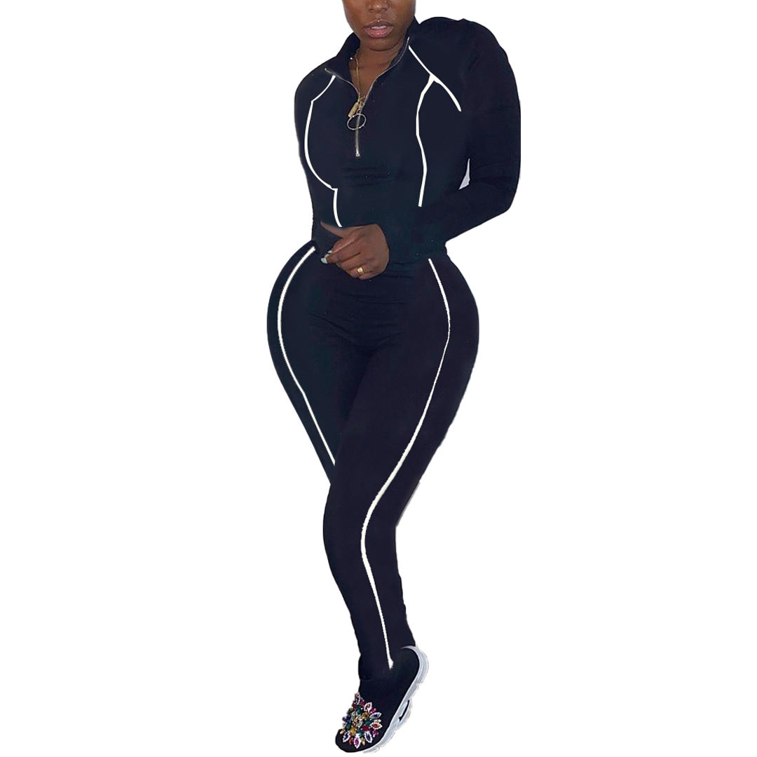 Ensemble de vêtements de sport 2 pièces pour femmes, manches longues, haut zippé, leggings