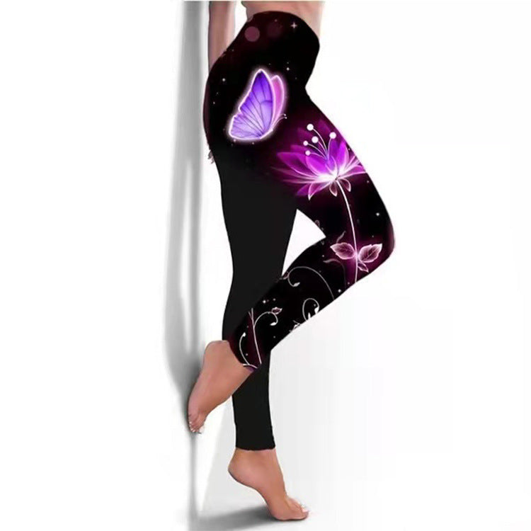 Dameslegging Fitness Ademende skinny yogabroek met vlinderprint