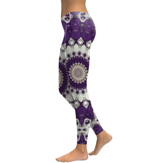 Leggings d'entraînement violets de yoga de fleur de mandala 