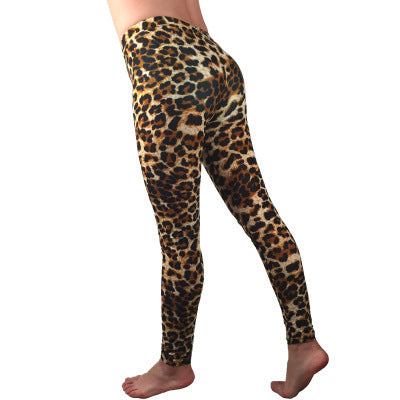 New Leopard Print Slim Leggings Women's Large Size High Stretch Synthetic Fiber Sweatpants