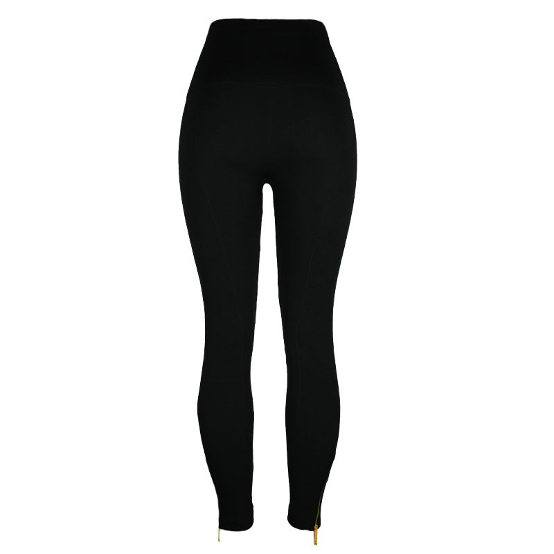 Pantalon moulant taille haute pour femmes, legging à fermeture éclair, contrôle du ventre, culotte sans couture avec pantalon clouté en diamant