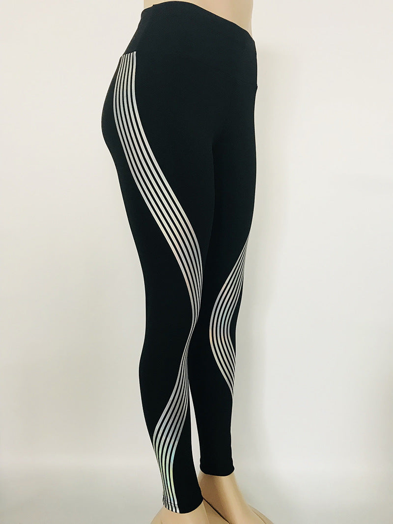 Reflective Leggings Glow in the Dark Night Light Laser Stripes Fitness Yoga Pants Tights Tracksuit Women