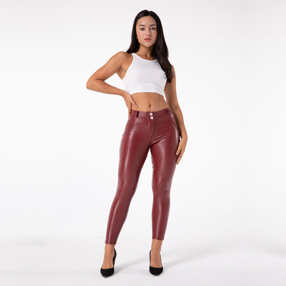 shascullfites melodie hippe push-up broek vierweg stretch legging bordeaux vegan lederen leggings buitvormend effect