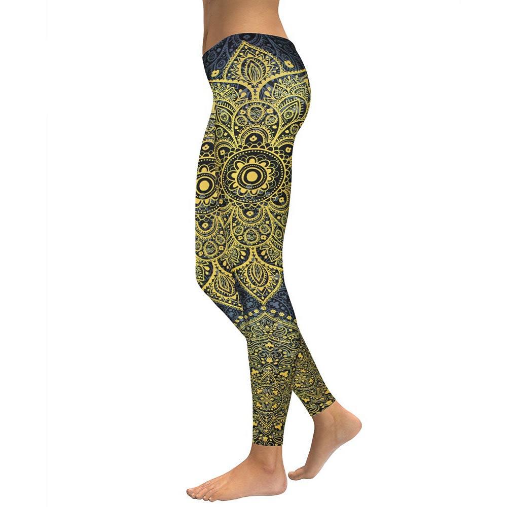 Leggings Yoga/entraînement Mandala en or jaune 