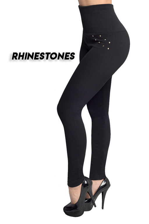 Strakke broek met hoge taille, buikcontrole en ritssluiting voor dames, naadloze stuitligging met broek met diamanten studs