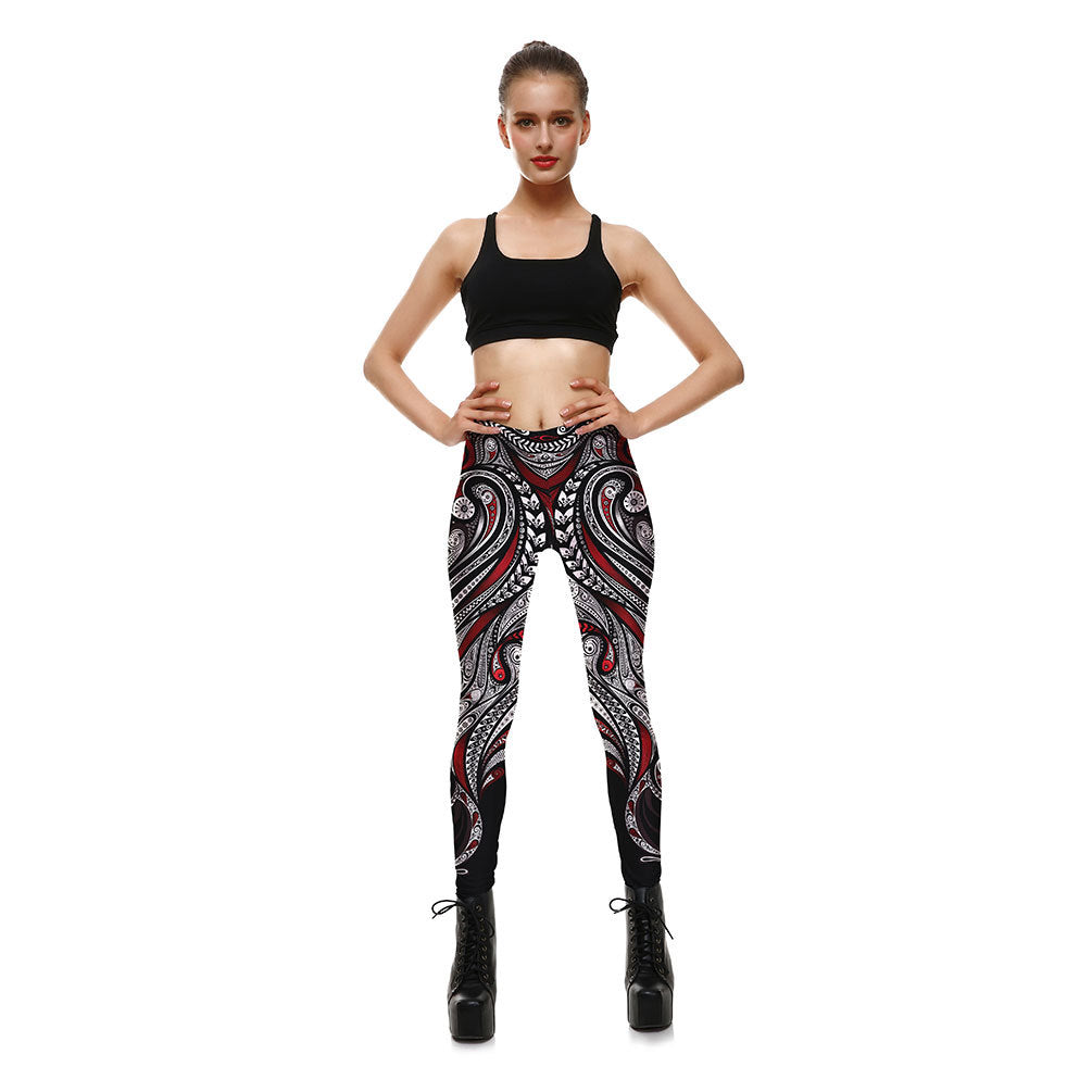 Rode roos zwarte Mandala Weave Yoga Workout legging 