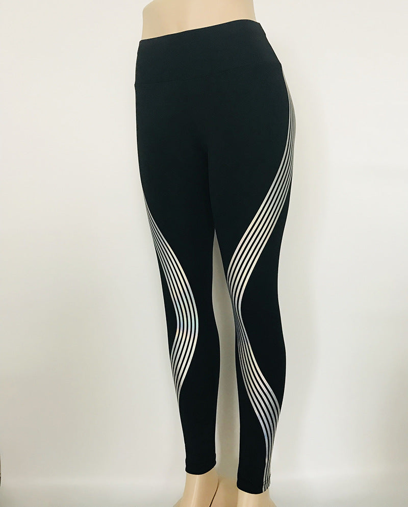 Reflective Leggings Glow in the Dark Night Light Laser Stripes Fitness Yoga Pants Tights Tracksuit Women