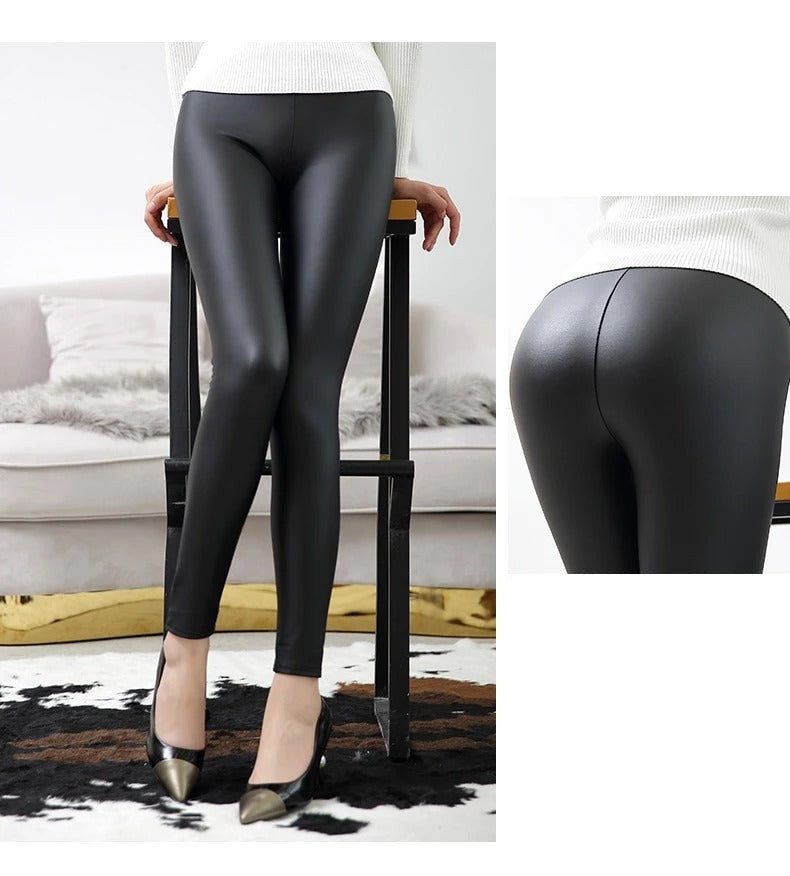 Legging en cuir taille haute