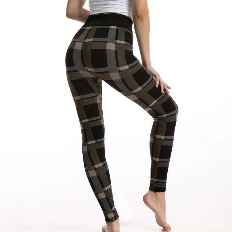 Leggings jacquard à carreaux de déesse à haute élasticité pour femmes