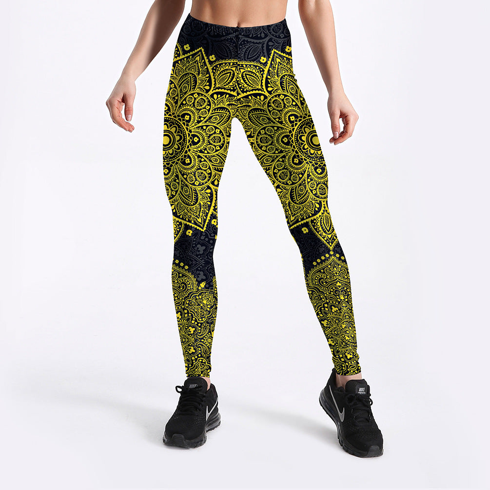 Leggings Yoga/entraînement Mandala en or jaune 