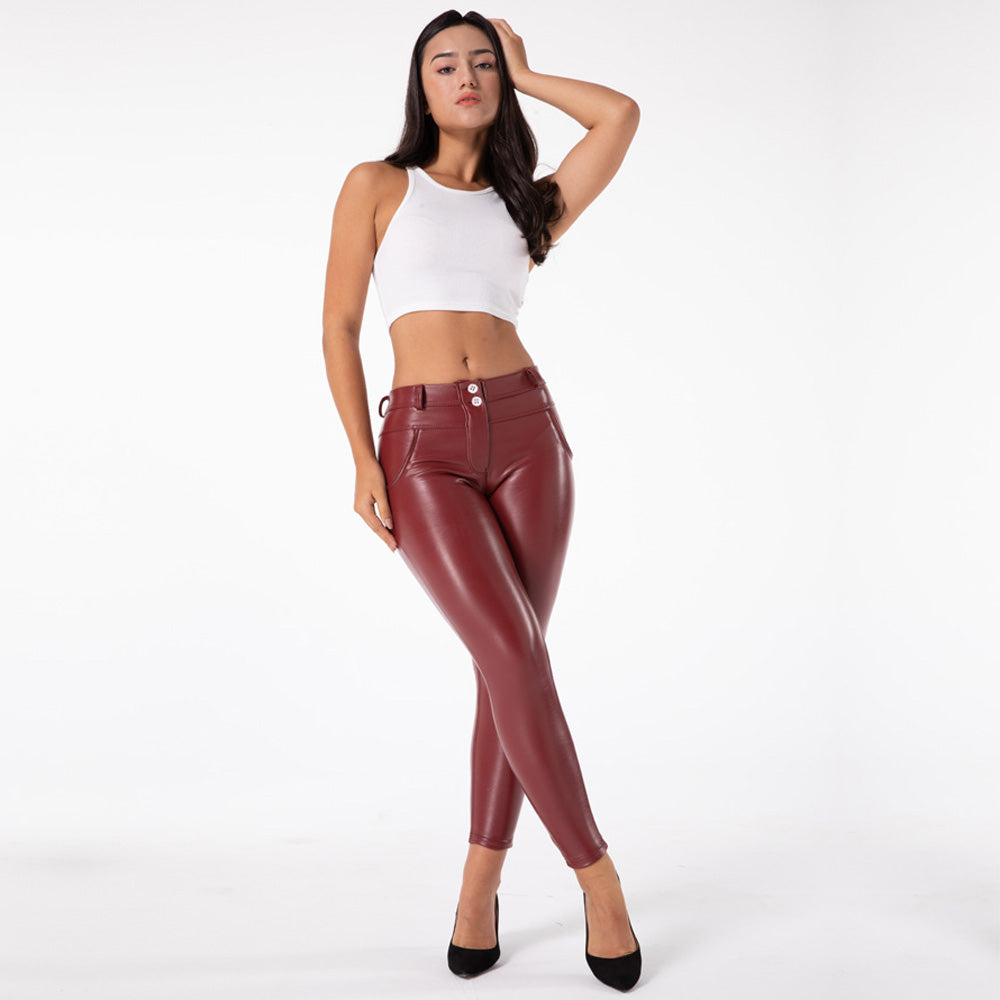 shascullfites melodie hippe push-up broek vierweg stretch legging bordeaux vegan lederen leggings buitvormend effect