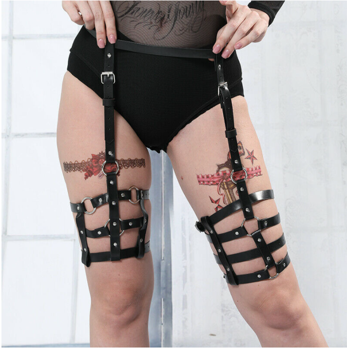 New Fashion Ladies Wear Leggings With PU Leather Pants Body Strap Single