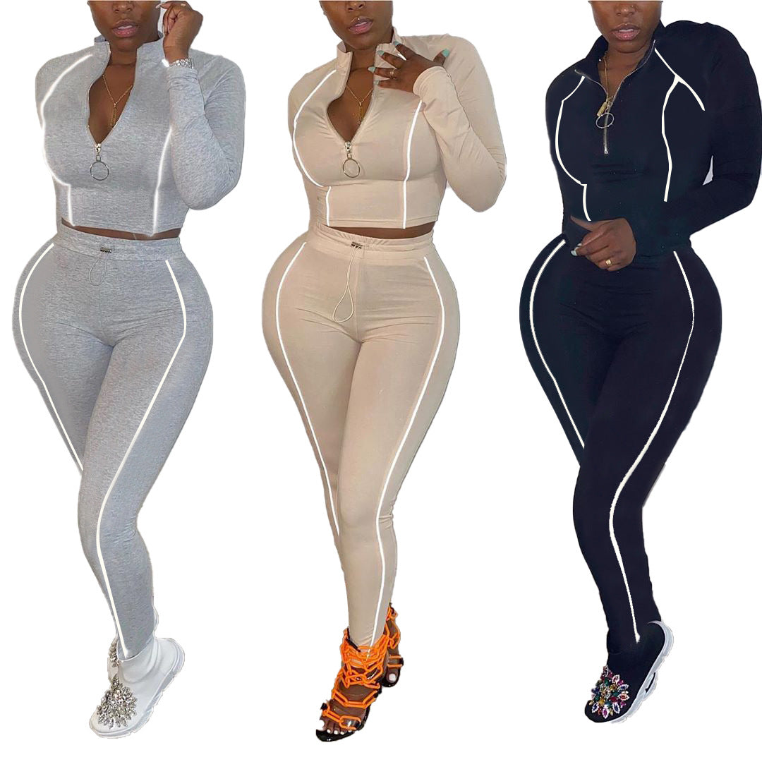 Women Active wear Set Long Sleeve Zip Top Leggings