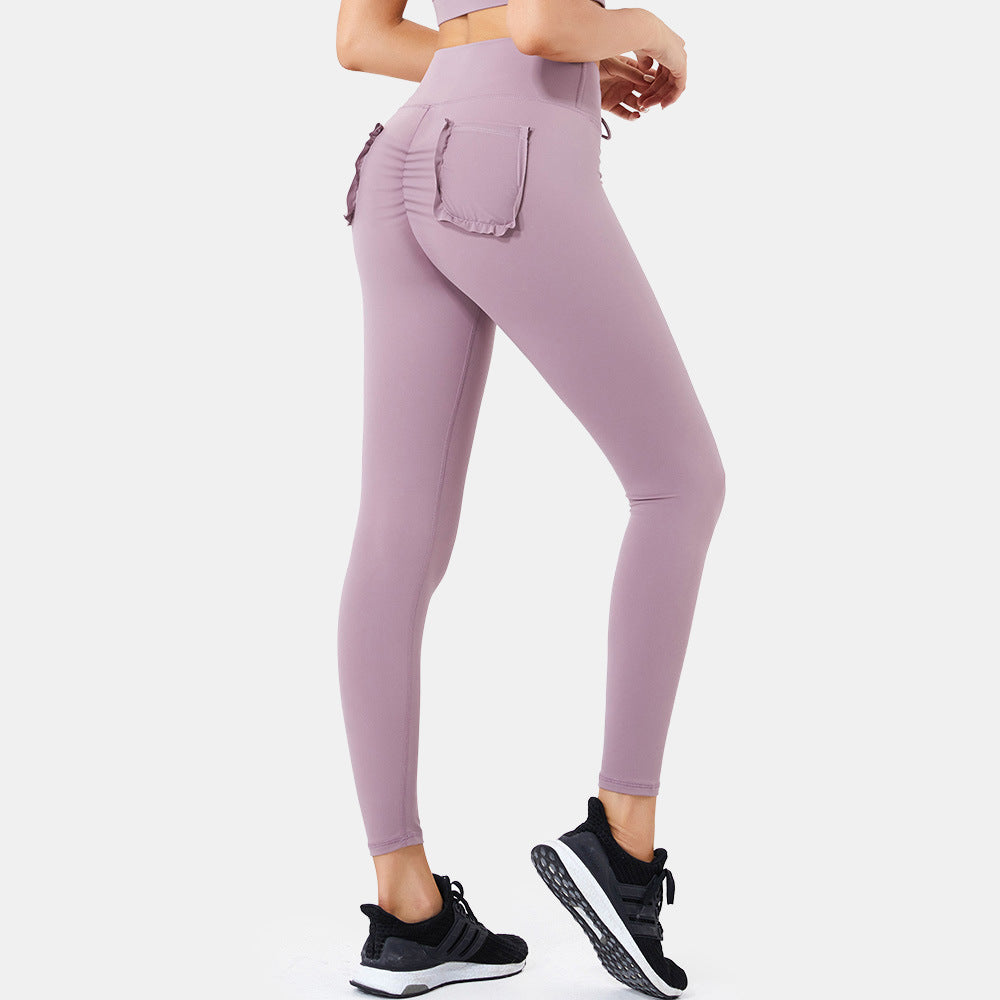 Pantalon court de fitness de sport taille haute avec poche