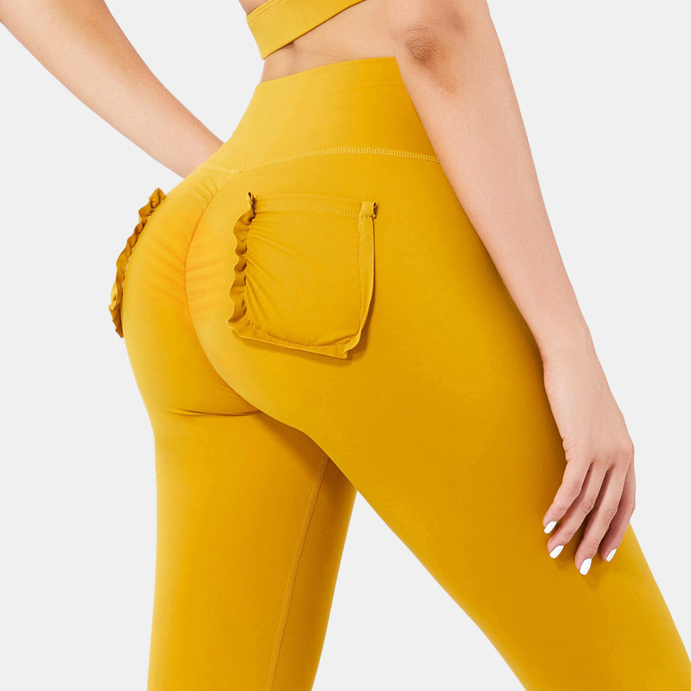 Pantalon court de fitness de sport taille haute avec poche