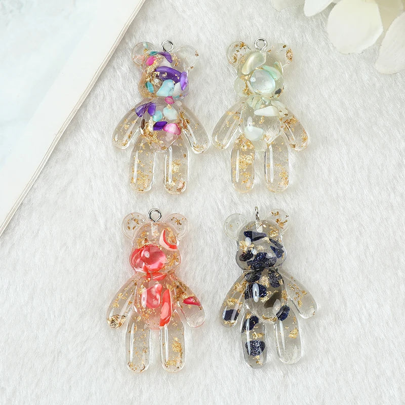 20Pcs 28*45MM Violent Bear  Charms Glitter Flatback Resin Craft Jewlery Findings For  Necklace Pendant Keychain Diy Making