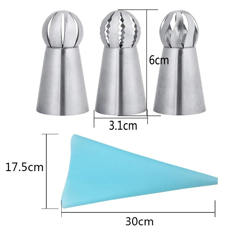 4pcs Silicone Kitchen Accessories Icing Piping Cream Pastry Bag + 3 Stainless Steel Nozzle Set DIY Cake Decorating Tips Set Tool