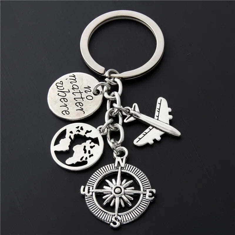 1pc World Map Charms Airplane Key Chains No Matter Where Pendant Key Ring For Travel Jewlery Freedom Gift For Traveler