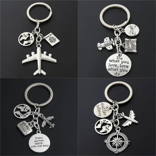 1pc World Map Charms Airplane Key Chains No Matter Where Pendant Key Ring For Travel Jewlery Freedom Gift For Traveler