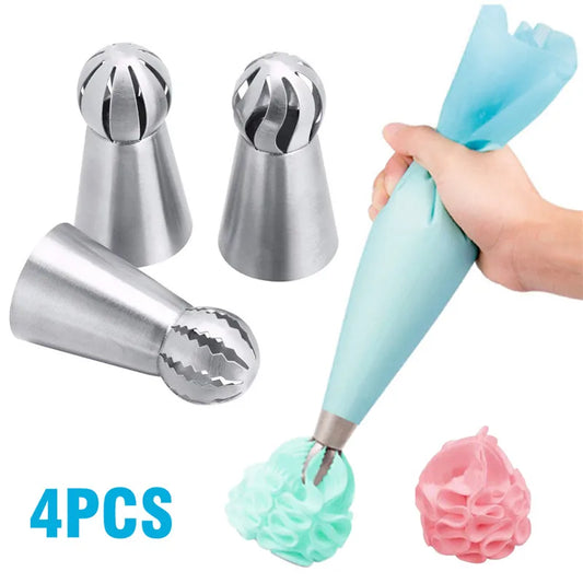 4pcs Silicone Kitchen Accessories Icing Piping Cream Pastry Bag + 3 Stainless Steel Nozzle Set DIY Cake Decorating Tips Set Tool