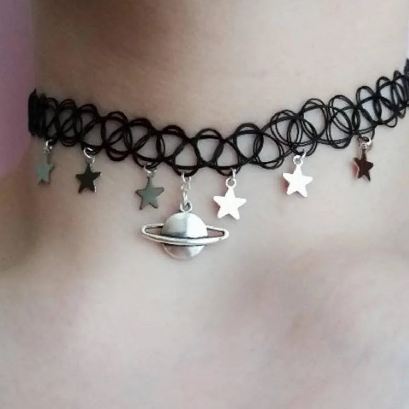 moon and stars necklace - tattoo choker - grunge choker