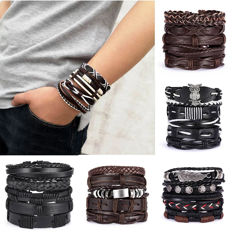 Men Vintage Leather Braid Bracelets