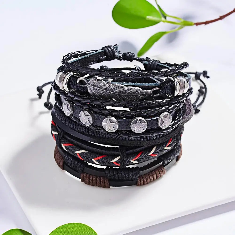 Men Vintage Leather Braid Bracelets